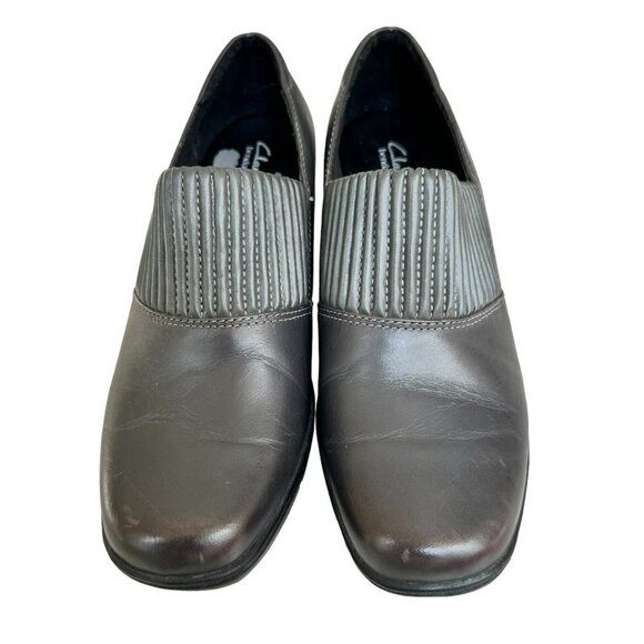 Clarks Womens Bendables Thoughtful Q Comfort Block Heels Shoes Sz 7.0w Charcoal - Picture 1 of 10